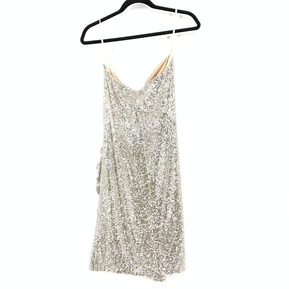 Alexia Admor Strapless Mini Sequin Dress Womens Size Medium Silver Ruffle Detail - Picture 2 of 7
